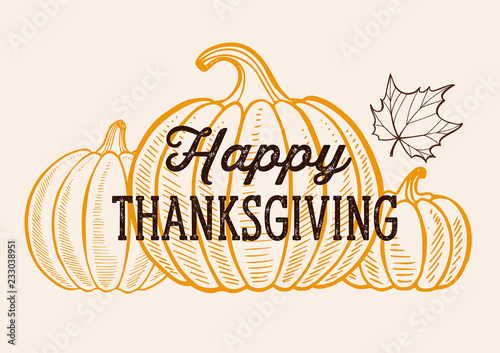 Happy thanksgiving day background with lettering and illustrations.