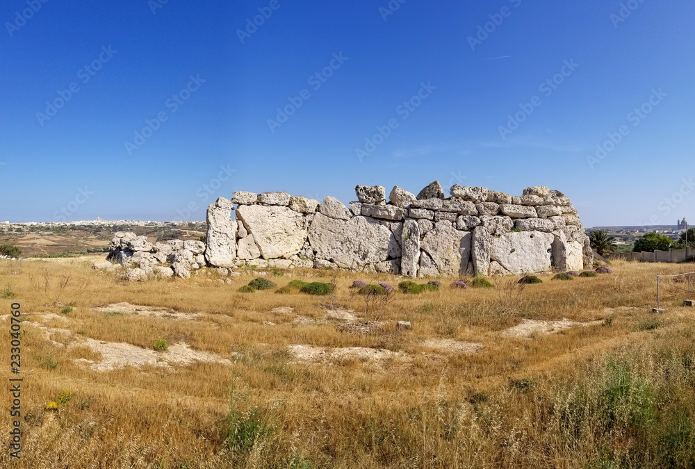 Panoramic view of Ggantija Temples and island Gozo, Malta