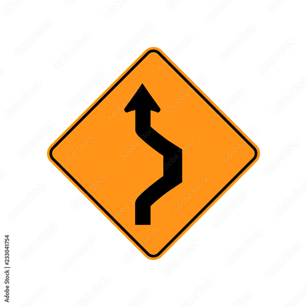 USA traffic road sign. double reverse curve, starting with a right curve. vector illustration USA traffic road sign. double reverse curve, starting with a right curve. vector illustration