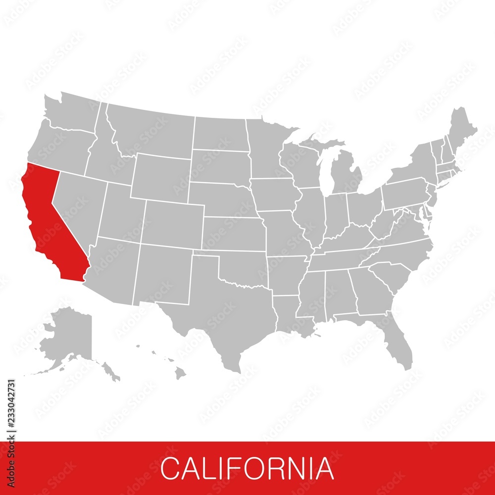 United States of America with the State of California selected. Map of the USA vector illustration