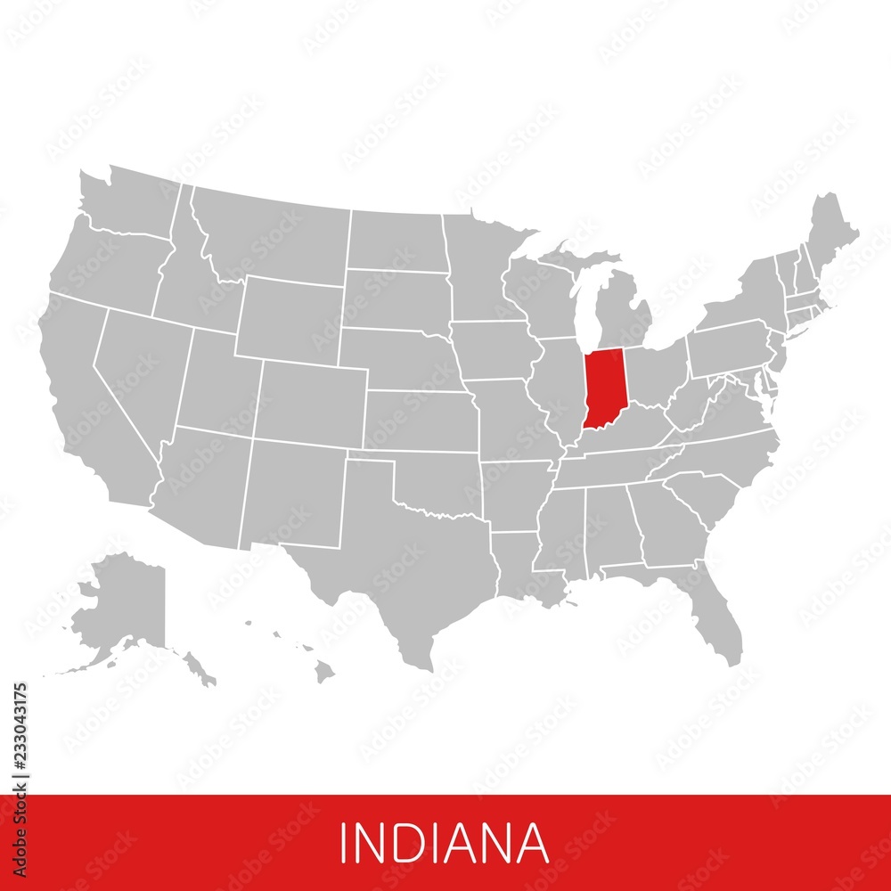 United States of America with the State of Indiana selected. Map of the ...