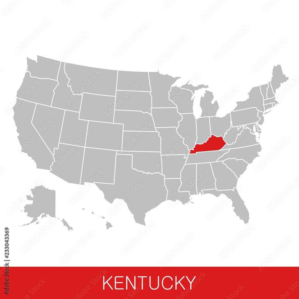 United States of America with the State of Kentucky selected. Map of the USA vector illustration