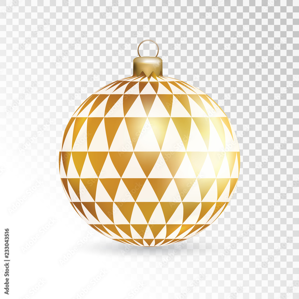 Gold Christmas ball with geometric pattern. Holiday christmas toy for fir tree. Vector illustration. Gold Christmas ball with geometric pattern. Holiday christmas toy for fir tree. Vector illustration.
