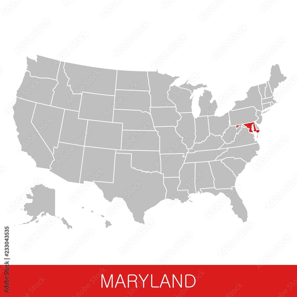 United States of America with the State of Maryland selected. Map of the USA vector illustration