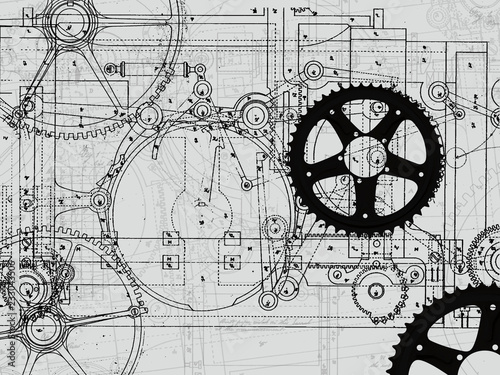 technical plan illustration gear machine industry on a gradient