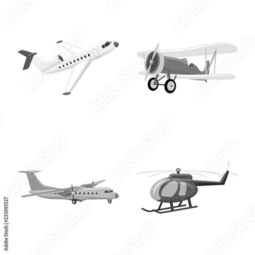 Isolated object of plane and transport icon. Collection of plane and sky stock symbol for web.