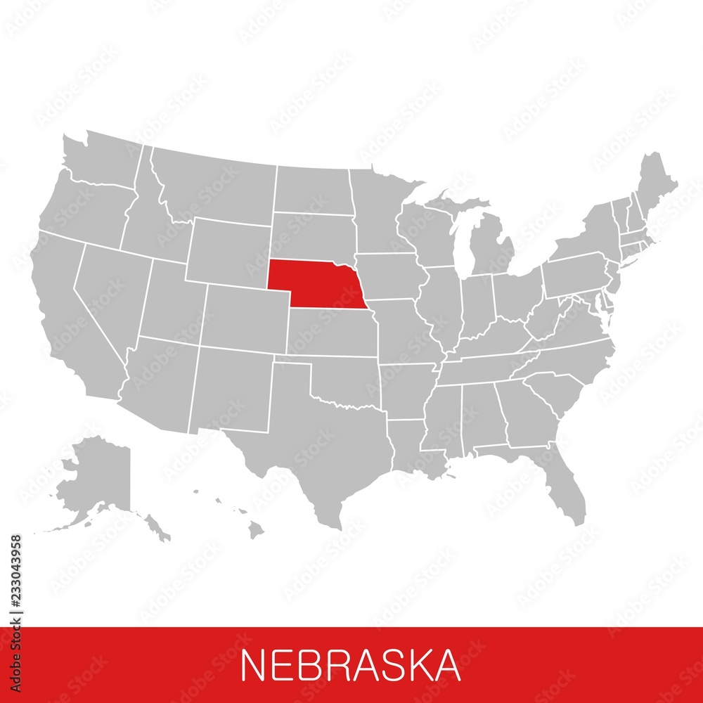 United States of America with the State of Nebraska selected. Map of the USA vector illustration