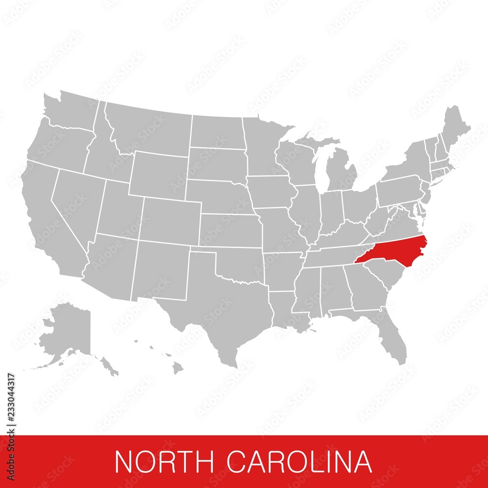United States of America with the State of North Carolina selected. Map of the USA vector illustration