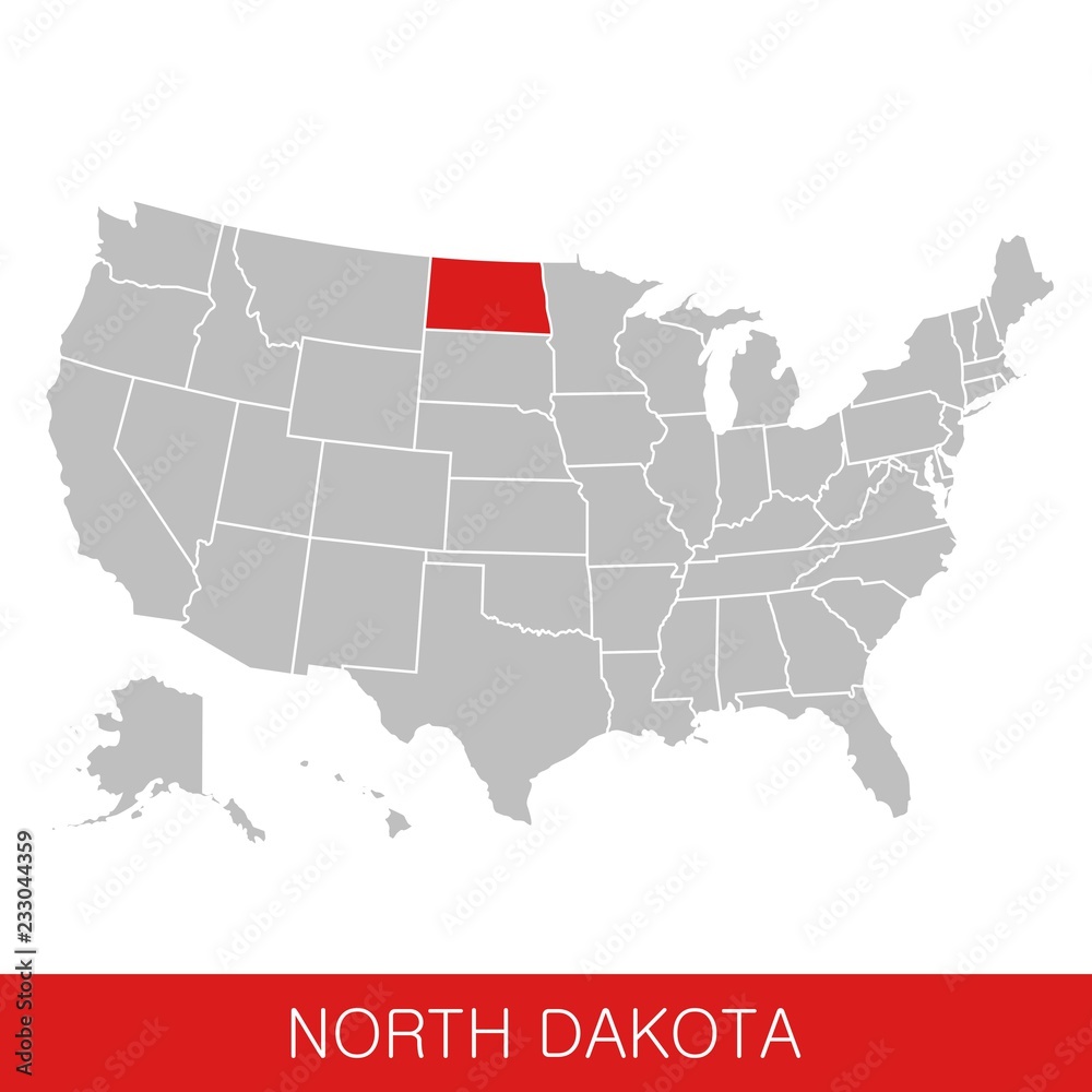 United States of America with the State of North Dakota selected. Map of the USA vector illustration