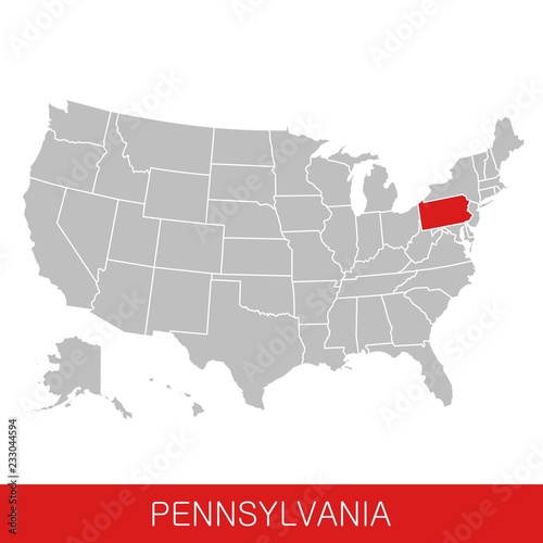 United States of America with the State of Pennsylvania selected. Map of the USA vector illustration