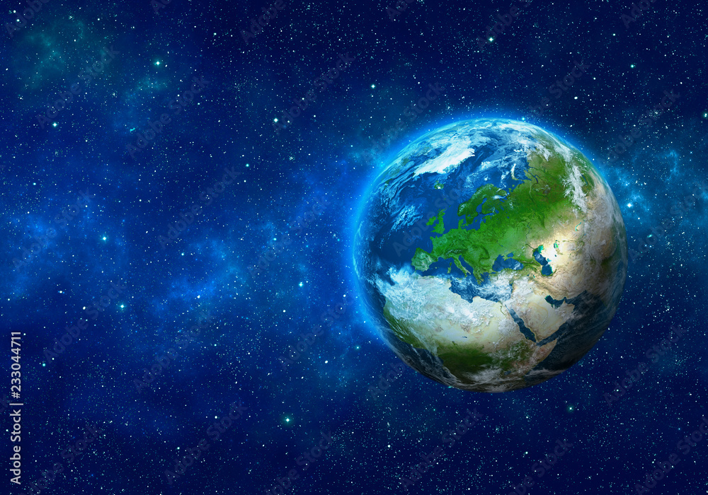 Planet Earth in space. Europe, part of Africa and Asia. Elements of this image furnished by NASA. 3D rendering.