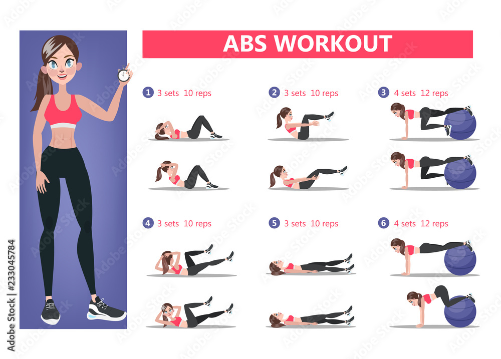 ABS workout for women. Exercise for perfect body Stock Vector