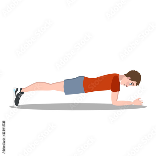 Man doing plank exercise for ABS. Fitness workout