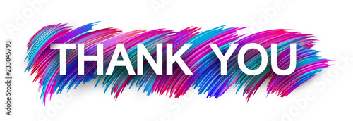 Thank you sign with color brush strokes on white background.