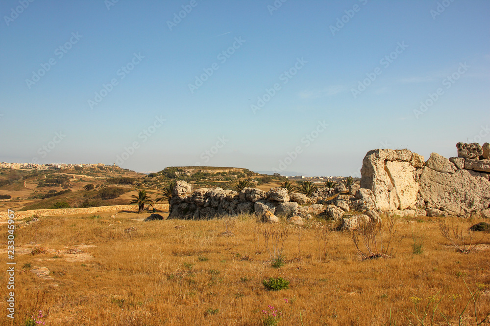 Panoramic view of Ggantija Temples and island Gozo, Malta Panoramic view of Ggantija Temples and island Gozo, Malta
