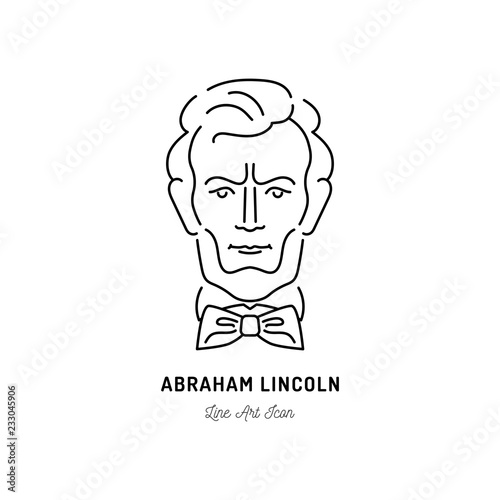 Abraham Lincoln Icon, USA President Icon. Line art design, Vector flat illustration