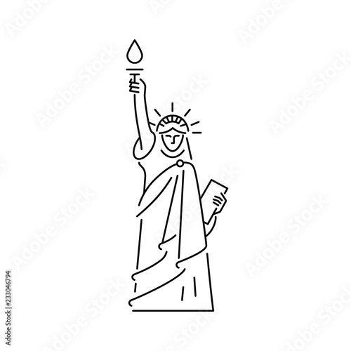 Statue of Liberty icon. Symbol of the United States of America. Line art design, Vector flat illustration