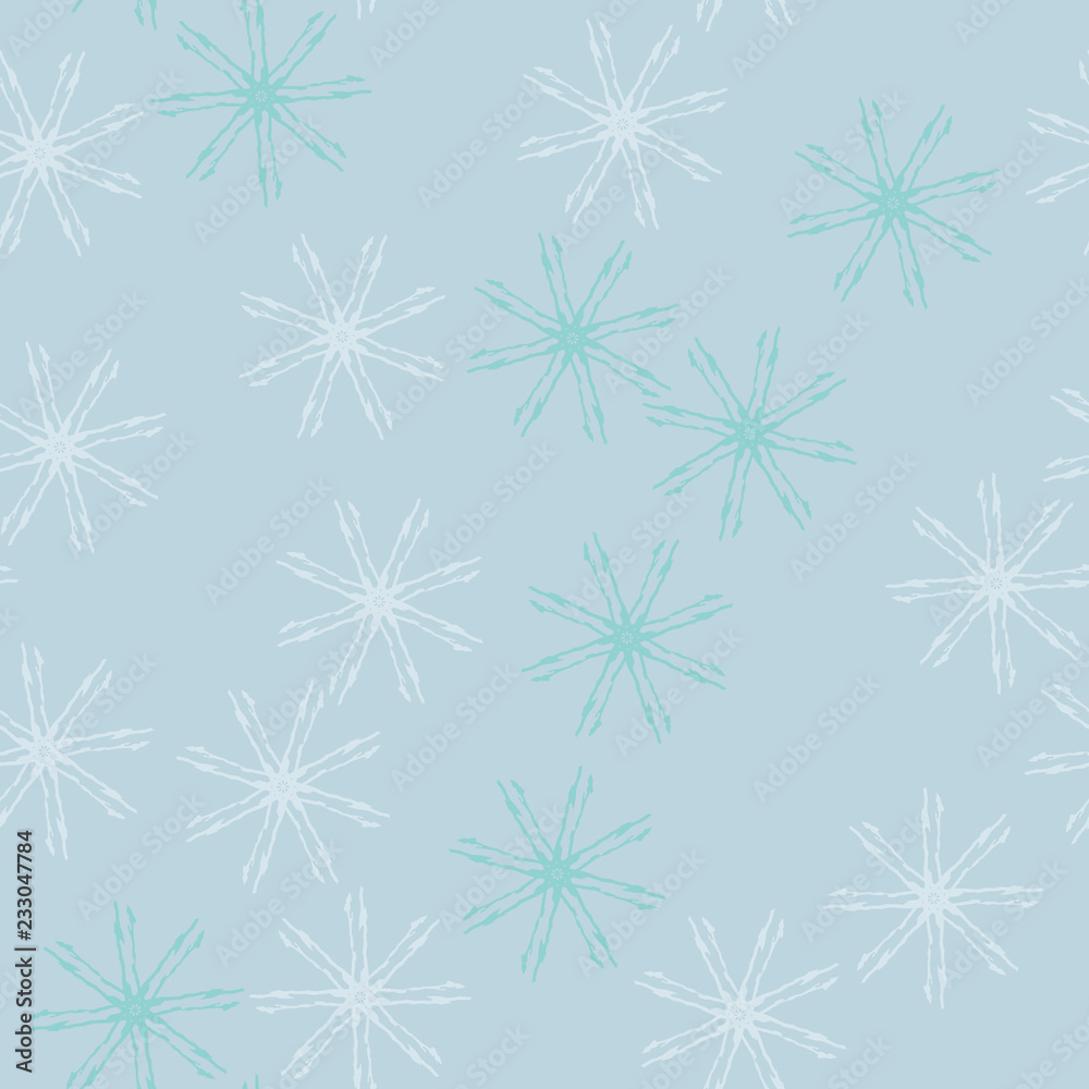 Winter seamless pattern with chaotic snowflakes in different shades of blue color Winter seamless pattern with chaotic snowflakes in different shades of blue color