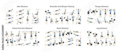 Big set of people doing exercises in the gym