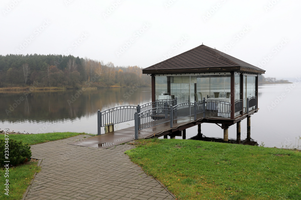 Pavilion on bank of Zaslavsky reservoir