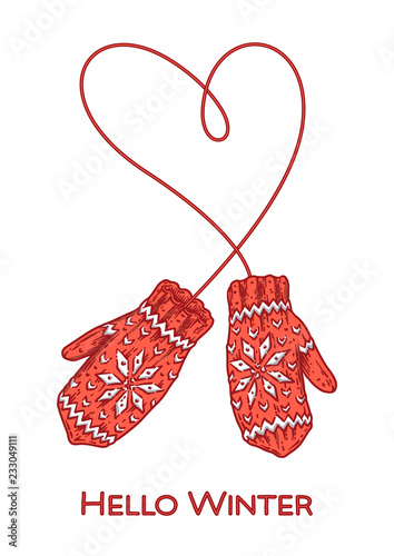 Hello Winter hand-drawn mittens