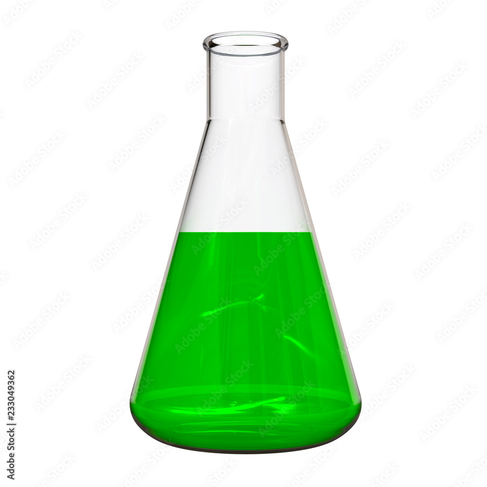 Medical flask with green liquid. 3D Illustration. Medical flask with green liquid. 3D Illustration.