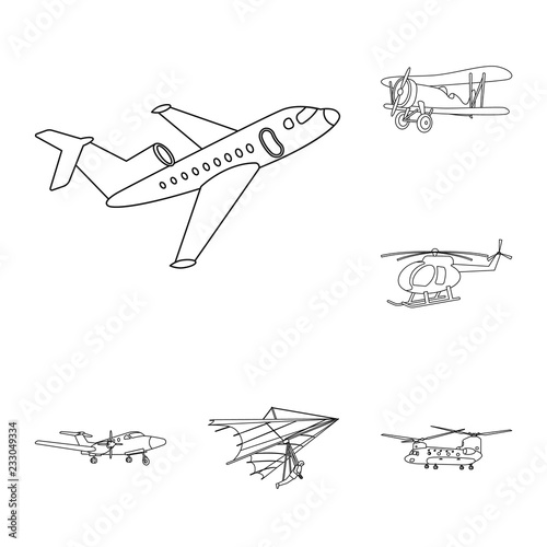 Isolated object of plane and transport sign. Set of plane and sky vector icon for stock.