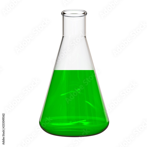 Medical flask with green liquid. 3D Illustration.