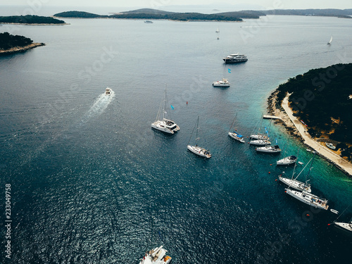 Aerial view photo of picturesque port with sailboats and yachts