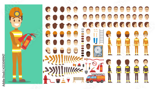 Firefighter character in uniform set for animation.