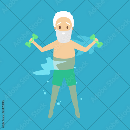 Old man doing exercise in swimming pool