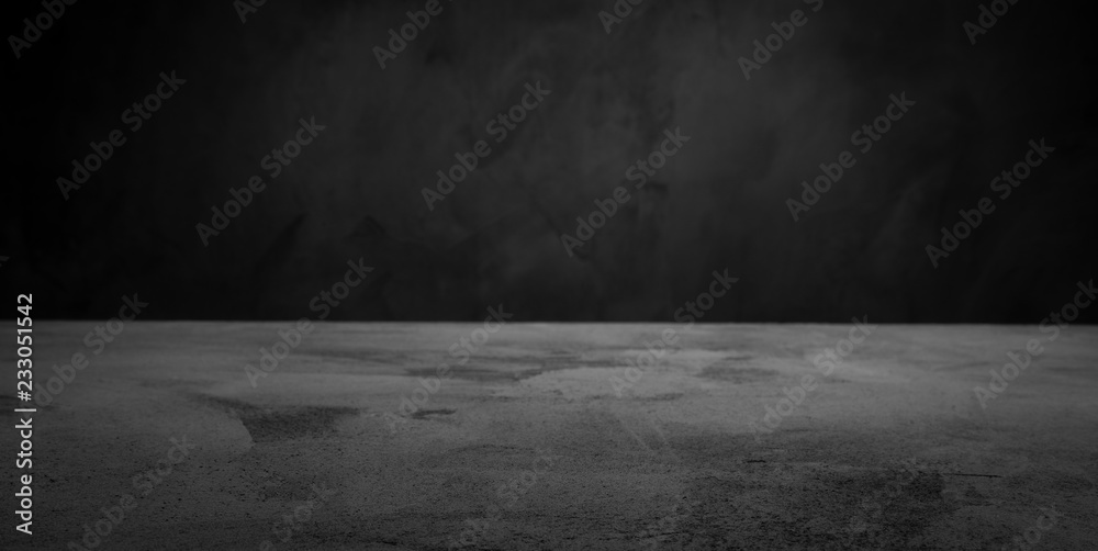 Dark room concrete background. Black wall and floor interior background with copy space Dark room concrete background. Black wall and floor interior background with copy space