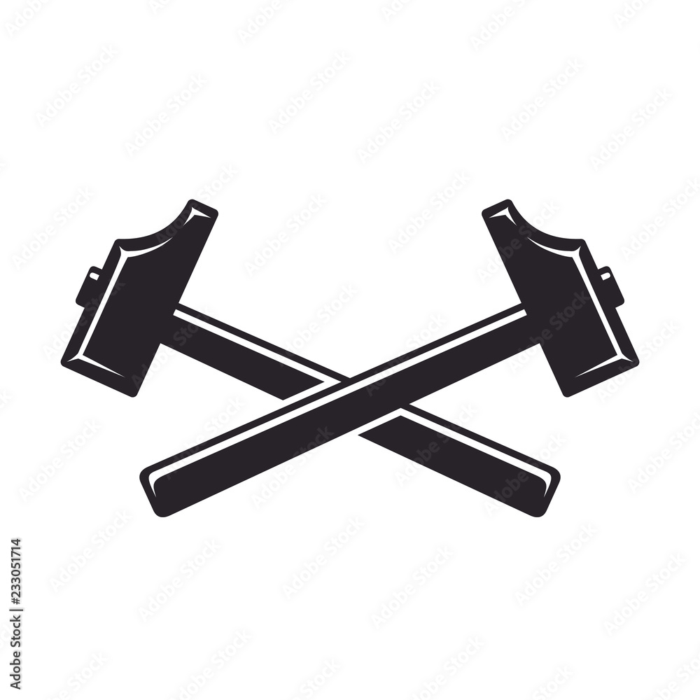 Vecteur Stock Crossed vintage hammers icon. Blacksmith tools. Vector