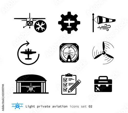 Light private aviation icons set