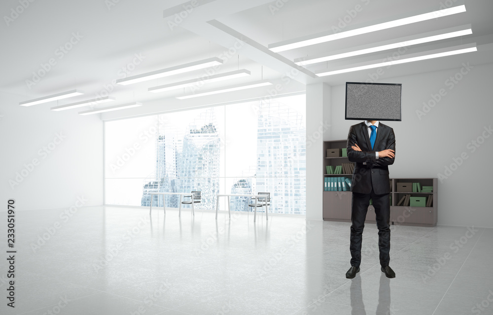 Businessman with TV instead of head. Businessman with TV instead of head.