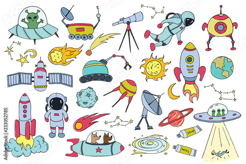 Set of different space objects.