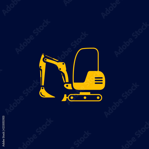 Excavator mini icon. Digger Illustration vector dig vehicle. Mini excavator logo