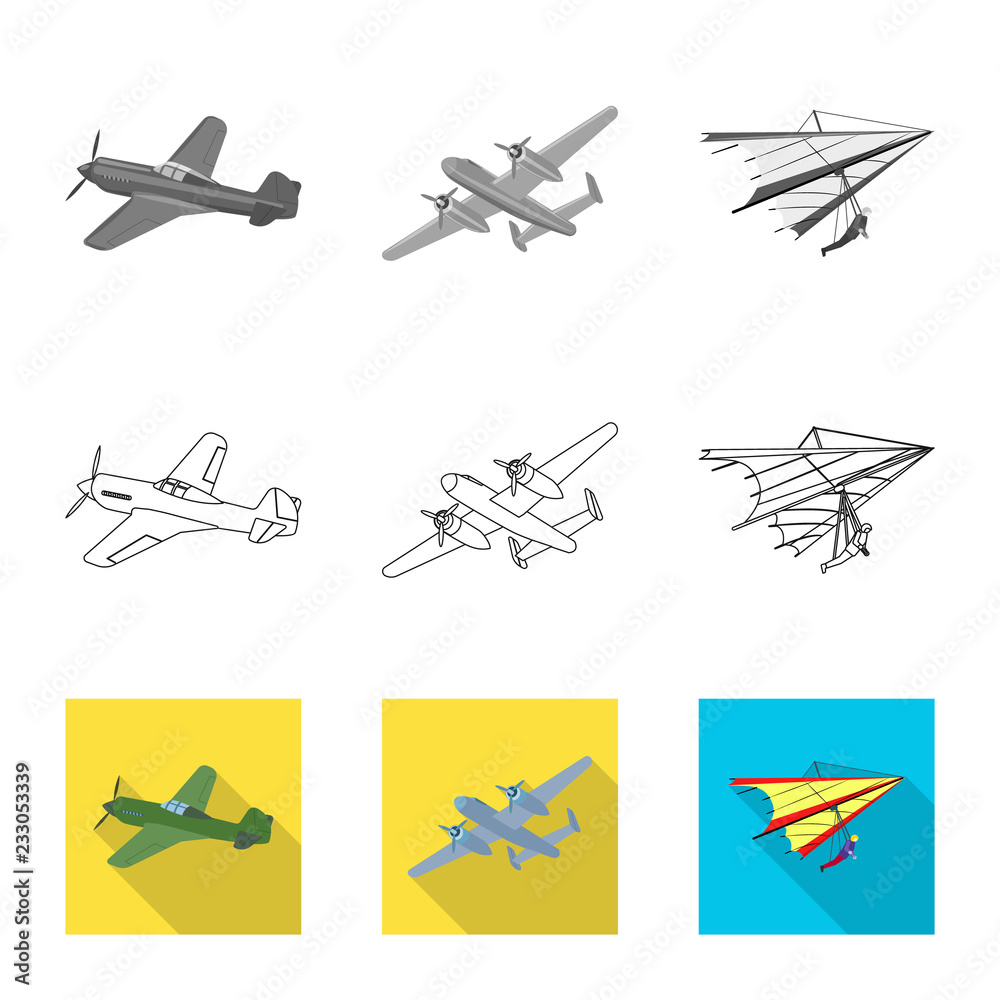 Vector design of plane and transport icon. Collection of plane and sky stock symbol for web.