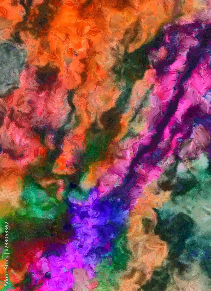 Detailed close-up grunge multi color abstract background. Dry brush strokes hand drawn oil painting on canvas texture. Creative simple pattern for graphic work, web design or wallpaper.