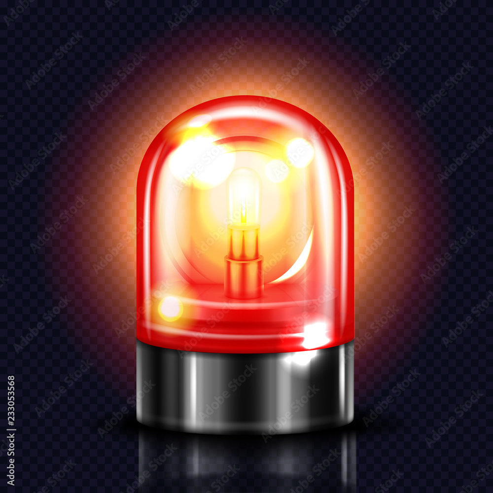 Siren light vector illustration of red alarm lamp or police and