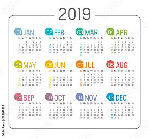 Year 2019 calendar agenda template