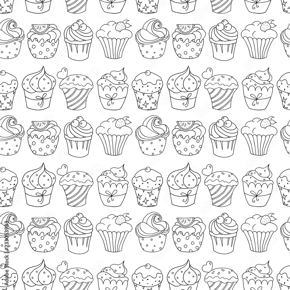Seamless pattern with cupcakes on white background. Seamless pattern with cupcakes on white background.