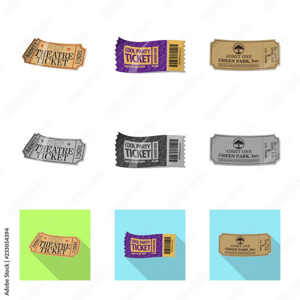 Isolated object of ticket and admission sign. Set of ticket and event vector icon for stock.