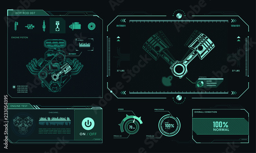 Vector inteface, UI engine with pistons, mechanics crankshaft