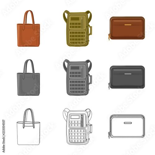 Vector design of suitcase and baggage icon. Collection of suitcase and journey stock vector illustration.