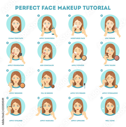 Face makeup tutorial for woman. Applying powder