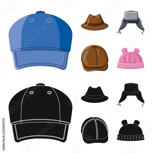 Vector design of headgear and cap sign. Set of headgear and accessory stock symbol for web.
