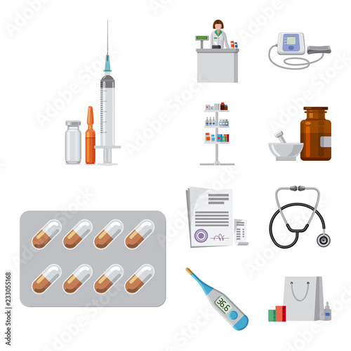 Isolated object of pharmacy and hospital sign. Collection of pharmacy and business stock symbol for web.