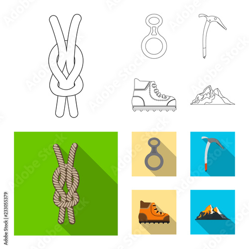 Vector design of mountaineering and peak icon. Collection of mountaineering and camp stock symbol for web.