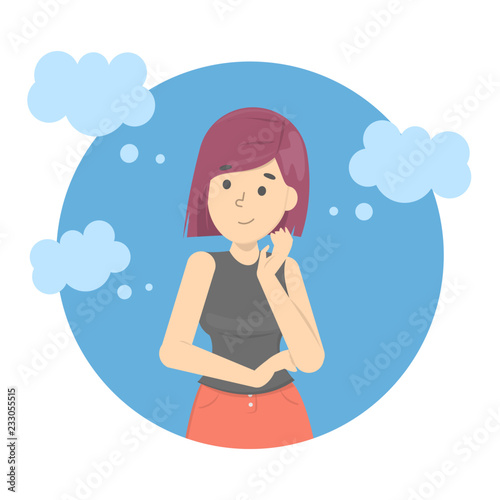 Woman think with the speech bubble around